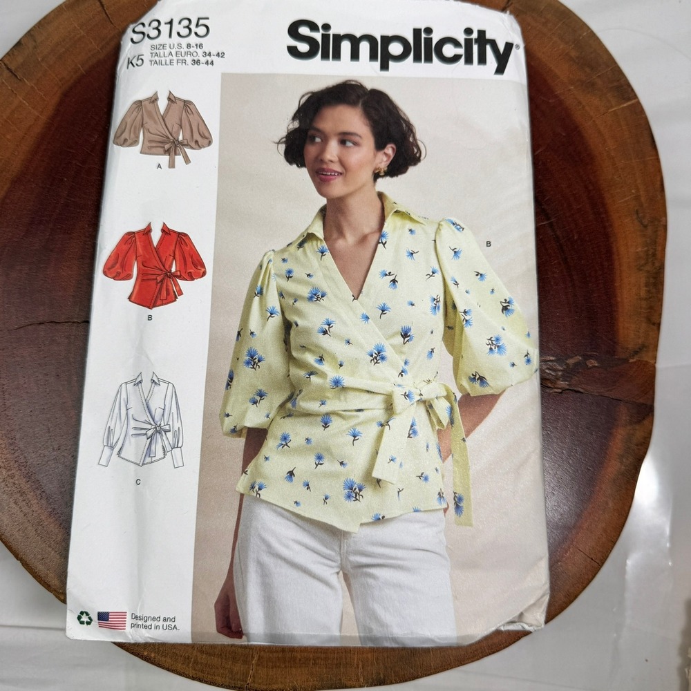 Simplicity S3135 Misses Wrap Top Sewing Pattern Puff Sleeve Size 8-16 Uncut
